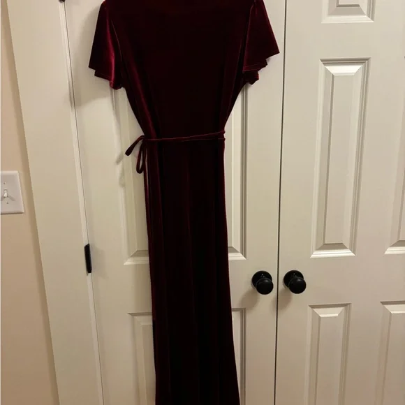 BHLDN Velvet High Low Dress in Deep Red - Picture 4 of 5